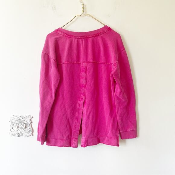 Anthropologie Pilcro Pink V Neck Split Back Sweatshirt Tunic S - Picture 8 of 9